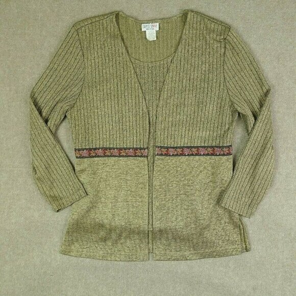 Dress Savvy Women 10 Petite Brown Stripe Two-Piece Tank And Cardigan Long Sleeve - Picture 1 of 6